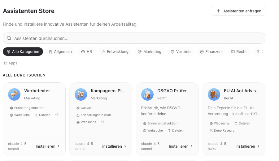 innoGPT Assistenten-Store – vorgefertigte KI-Spezialisten